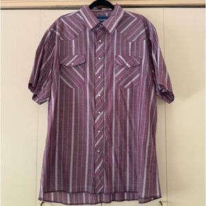 Men’s Wrangler Short Sleeve Button Down Striped Shirt Pearl Buttons Size 2XL